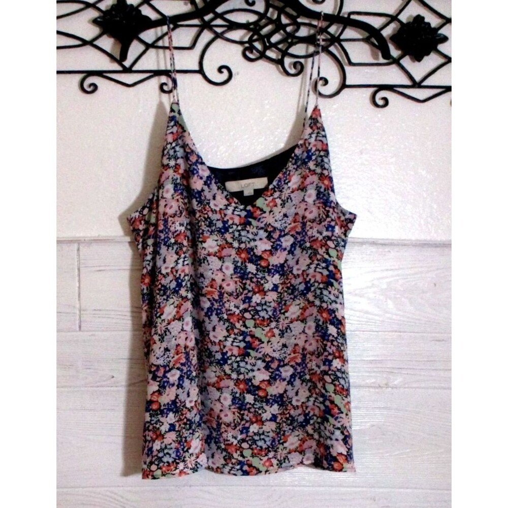 LOFT Women's Top Size L Sleeveless Multicolor Floral V Neck